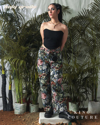 'Straight Fit Floral Jacquard Pant' HG x King Couture - Women Full