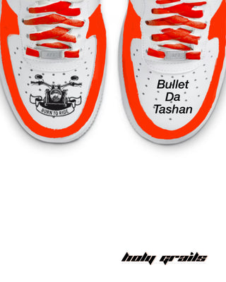Street Style Custom Air Force 1 x Enfield Drives Hand Painted Speed Thrills Theme Sneaker - Toe Box