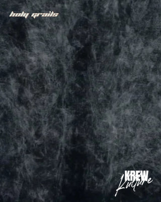 Street Style Kaizen 'Never Settle' Acidwashed Black 220 GSM French Terry Cotton Oversize T-Shirt HG x Krewe Kulturr - Cloth Texture Close Up