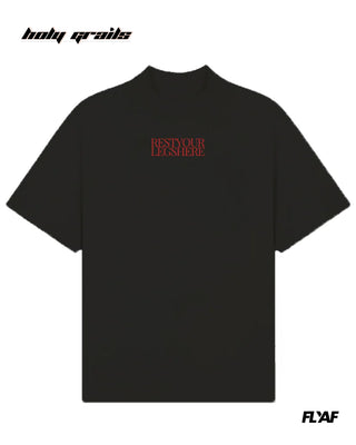 Street Style 'Rest Your Legs' Black 240 GSM 100% Cotton Puff Printed Oversize Tee HG x FLYAF - Front