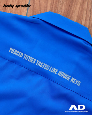 Street Style 'Pierced' Royal Blue Half Sleeve Shirt HG x AD - Back Print Close Up