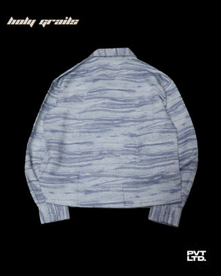 Street Style 'Arctic+' Icy Blue Cotton Full Sleeve Wavy Pattern Boxy Fit Cropped Length Overshirt HG x Pvt Ltd - Back