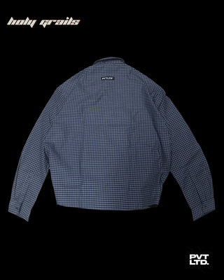 Street style 'Devil In Me' Grey Cotton Full Sleeve Boxy Fit Graphic Check Shirt HG x Pvt Ltd - Back