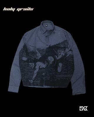 Street style 'Devil In Me' Grey Cotton Full Sleeve Boxy Fit Graphic Check Shirt HG x Pvt Ltd - Front