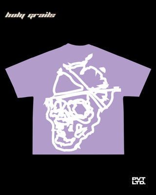 Street style 'Skull Circuit' Lilac Purple 260 GSM Cotton Graphics Oversize T-Shirt HG x Pvt Ltd - Back