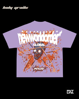 Street style 'Skull Circuit' Lilac Purple 260 GSM Cotton Graphics Oversize T-Shirt HG x Pvt Ltd - Front