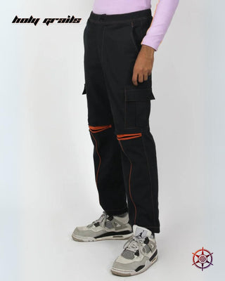 Streetwear Style 'Charcoal Rust' Flex Black 97% Cotton 3% Lycra Twill 225 GSM Cargo Pants HG x Duskin - Front Side