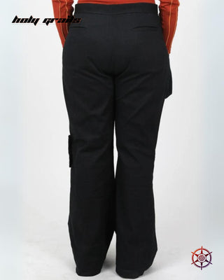 Streetwear Style 'Charcoal Truffle' Flared Black 97% Cotton 3% Lycra Twill 225 GSM Cargo Pants HG x Duskin - Back