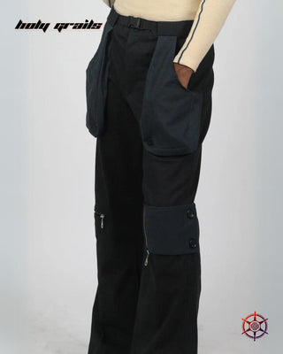 Streetwear Style 'Charcoal Truffle' Flared Black 97% Cotton 3% Lycra Twill 225 GSM Cargo Pants HG x Duskin - Side