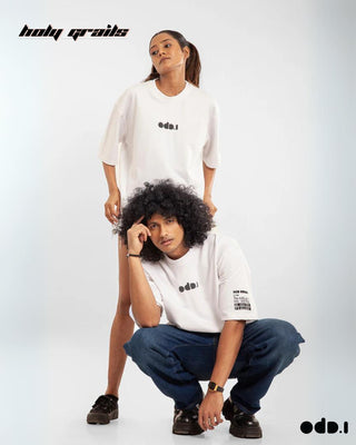 Streetwear Style 'Intro Extro' White Oversized 240 GSM 100% Cotton Tee HG x OdD.1 - Front Full