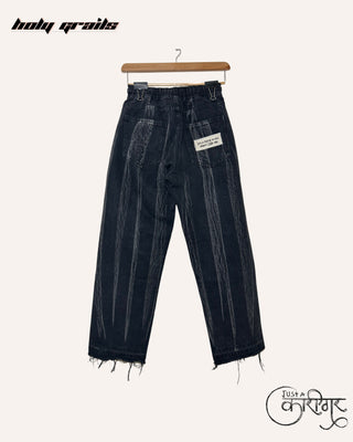 Streetwear Style 'Just A Fad' Black stone washed denim jeans with bone patchwork - Back