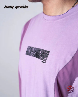 Men In Streetwear Style 'Lavender Byte' Cotton Lycra SJ Knit 185 GSM & Nylon Super Net 110 GSM Oversized T-Shirt HG x Duskin - Front Print Close Up