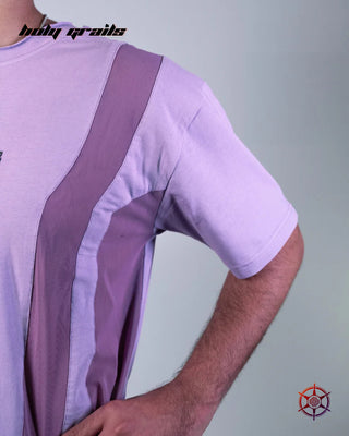 Men In Streetwear Style 'Lavender Byte' Cotton Lycra SJ Knit 185 GSM & Nylon Super Net 110 GSM Oversized T-Shirt HG x Duskin - Front Sleeve Close Up