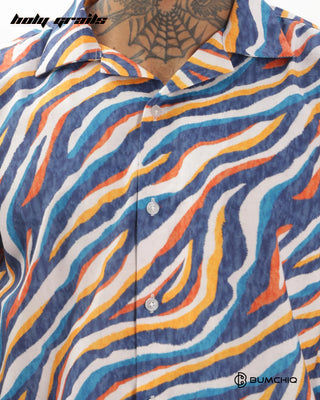 Streetwear Style 'Luviso Groovy' Multi Color Oversized Half Sleeve cuban collar Shirt HG x Bumchiq - Front Close Up