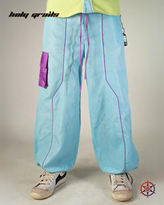 Streetwear Style 'Mint Breeze' Parachute Blue & Purple Cargo Nylon 110 GSM Pants HG x Duskin - Front