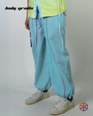 Streetwear Style 'Mint Breeze' Parachute Blue & Purple Cargo Nylon 110 GSM Pants HG x Duskin - Front Side
