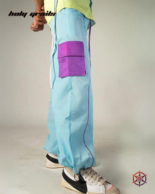 Streetwear Style 'Mint Breeze' Parachute Blue & Purple Cargo Nylon 110 GSM Pants HG x Duskin - Front Side 2