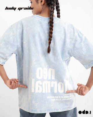 Streetwear Style 'Neo-Normal' Ice Blue Oversized 240 GSM 100% Cotton Tee HG x OdD.1 - Back Close