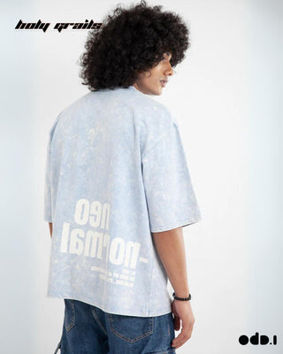 Streetwear Style 'Neo-Normal' Ice Blue Oversized 240 GSM 100% Cotton Tee HG x OdD.1 - Back Side Close