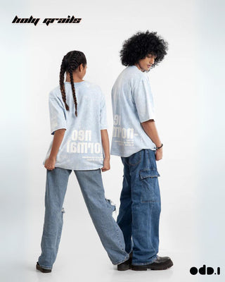 Streetwear Style 'Neo-Normal' Ice Blue Oversized 240 GSM 100% Cotton Tee HG x OdD.1 - Front & Back Side Full
