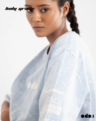 Streetwear Style 'Neo-Normal' Ice Blue Oversized 240 GSM 100% Cotton Tee HG x OdD.1 - Side Sleeve Close Up