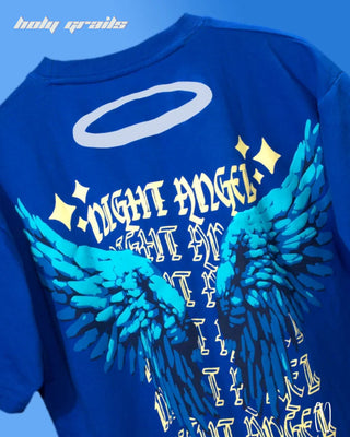 Streetwear Style 'Night Angel' Blue Oversize Graphic 260 GSM French Terry Cotton Tee HG x Noctura - Back