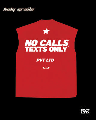 Streetwear Style 'No Calls Texts Only' Red 240 GSM 100% Cotton Boxy Fit Vest HG x Pvt Ltd - Back