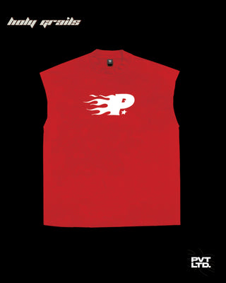 Streetwear Style 'No Calls Texts Only' Red 240 GSM 100% Cotton Boxy Fit Vest HG x Pvt Ltd - Front