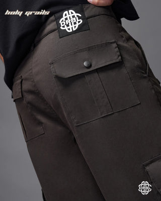 Streetwear Style 'Nocturnal' Brown Baggy 240 GSM 100% Cotton Twill Cargo Pants HG x DRBL - Back Side Hips Upper Close Up