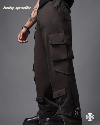 Streetwear Style 'Nocturnal' Brown Baggy 240 GSM 100% Cotton Twill Cargo Pants HG x DRBL - Front Side