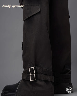 Streetwear Style 'Nocturnal' Brown Baggy 240 GSM 100% Cotton Twill Cargo Pants HG x DRBL - Side Bottom Foot Close Up