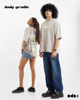 Streetwear Style 'OdD.1 Troupe' Alfalfa Brownish Grey Oversized 240 GSM 100% Cotton Tee HG x OdD.1 - Front & Back Side Full