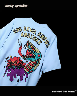 Streetwear Style 'One Devil Knows Another' Serpent Sky Blue 240 GSM Oversize Tee HG x Early Future - Back Close