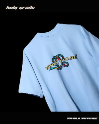Streetwear Style 'One Devil Knows Another' Serpent Sky Blue 240 GSM Oversize Tee HG x Early Future - Front Close