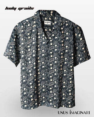 Streetwear Style 'Phool' Grey 100% Cotton Jaipuri & Sanganeri Print Oversize Half-Sleeve Shirt HG x Unus Imaginari - Front