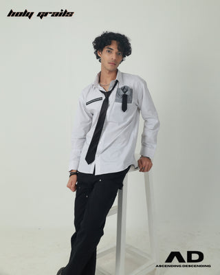 Streetwear Style 'Pocket Square' White Premium Cotton Full Sleeve Classic Striped Shirt HG x AD - Front Full 1