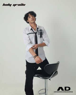 Streetwear Style 'Pocket Square' White Premium Cotton Full Sleeve Classic Striped Shirt HG x AD - Front Full 2