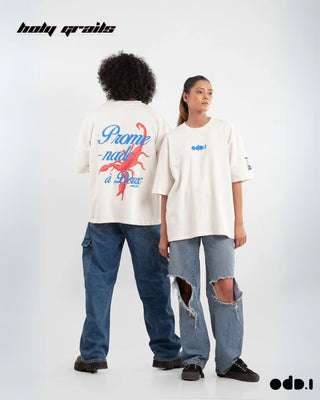 Streetwear Style 'Promonade ร Deux' White Oversized 240 GSM 100% Cotton Tee HG x OdD.1 - Front & Back Full