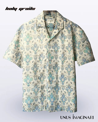 Streetwear Style 'Pushp' Cream Beige 100% Cotton Jaipur & Sanganari Print Oversize Half-Sleeve Shirt HG x Unus Imaginari - Front