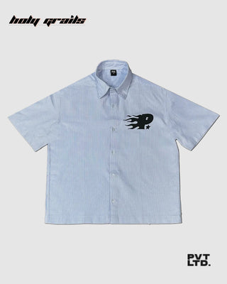 Streetwear Style 'Pvt Striped' Blue 100% Cotton Boxy Fit Half Sleeve Shirt HG x Pvt Ltd - Front
