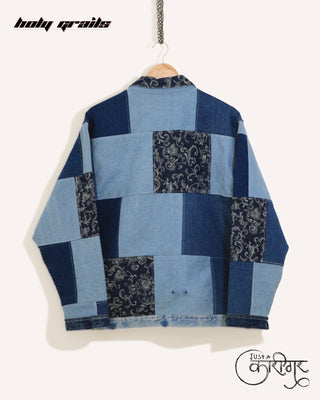 Streetwear Style 'Rubix Cube' Blue Upcycled Denim Jacket HG x Just A Karigar - Back