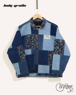 Streetwear Style 'Rubix Cube' Blue Upcycled Denim Jacket HG x Just A Karigar - Front