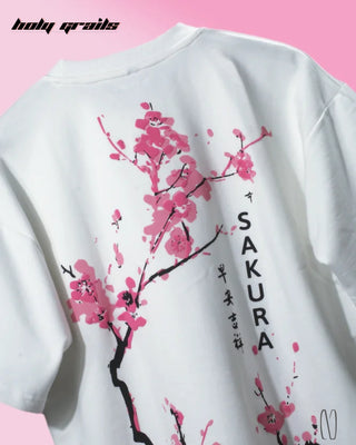 Streetwear Style 'Sakura' White 260 GSM French Terry Cotton Oversize Graphic Tee HG x Noctura - Back