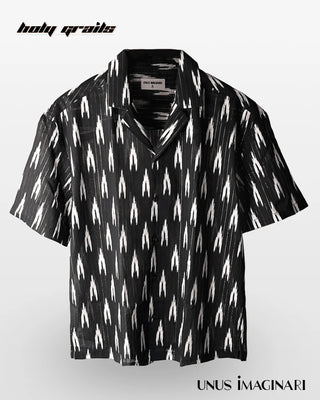 Streetwear Style 'Sanganeri' Black 100% Cotton Jaipur & Sanganeri Print Oversize Half-Sleeve Shirt HG x Unus Imaginari - Front
