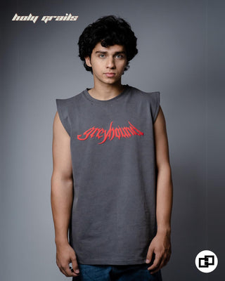 Streetwear Style 'Sinister' Grey 240 GSM 100% Cotton Tank Top HG x Grey Hound Clothing - Front
