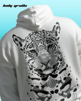 Streetwear Style 'Snow Leopard' White Premium Cotton Oversize Hoodie HG x Noctura - Back Print Close Up