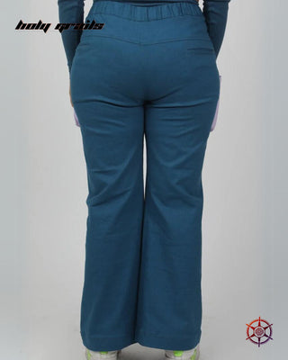 Streetwear Style 'Teal Velvet' Flared 97% Cotton 3% Lycra Twill 225 GSM Cargo Pants HG x Duskin - Back