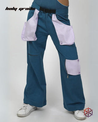 Streetwear Style 'Teal Velvet' Flared 97% Cotton 3% Lycra Twill 225 GSM Cargo Pants HG x Duskin - Front
