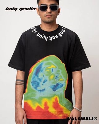 Streetwear Style 'The Body Has You!' Black 230 GSM 100% Cotton Oversize Graphics Tee HG X WalaWali - Front Close