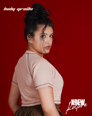 Streetwear Style 'The Brown Stitch' Brown French Terry Cotton 240 GSM Crop Top - Back Side